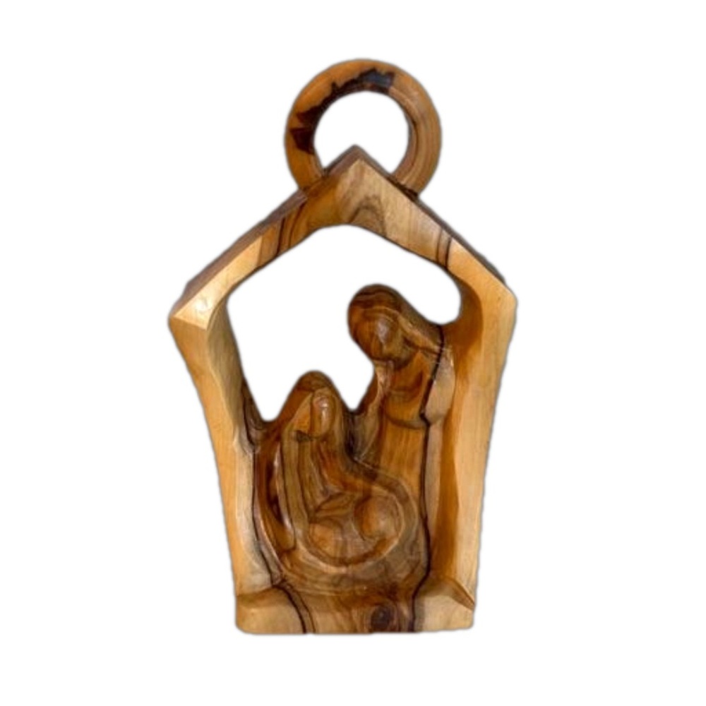 Olive Wood Nativity Ornament Jerusalem Stand or Hang 5” x 3”